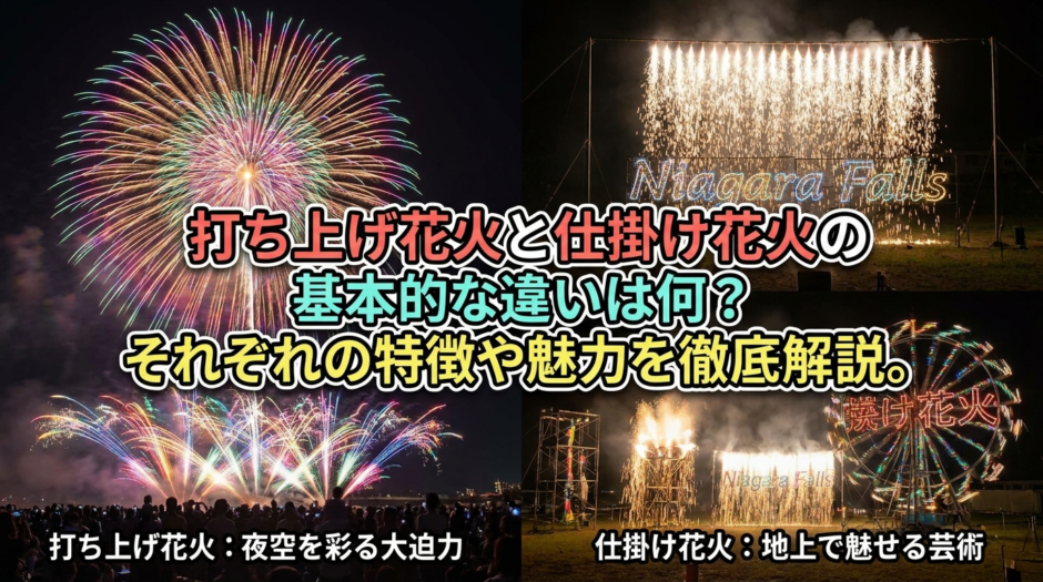 打ち上げ花火と仕掛け花火の基本的な違いは何？それぞれの特徴や魅力を徹底解説。
